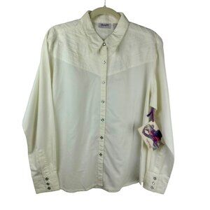 NEW Wrangler Pearl Snap Shirt Women XL Ivory Off White Long Sleeves Country West